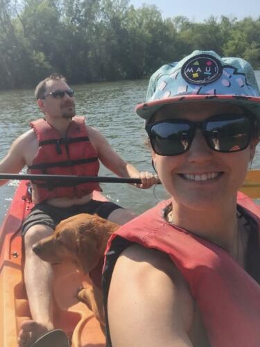 Kristen & John Schils National White Water Center kayaking with Chewie